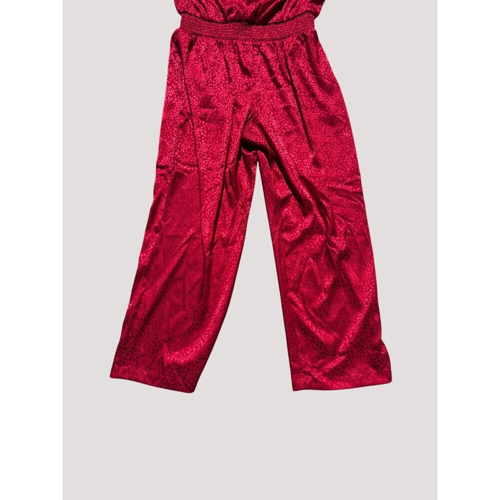 White House Black Market NWT Red Wide Leg Jumpsuit Twist Knot Neck Animal Print - Picture 3 of 15